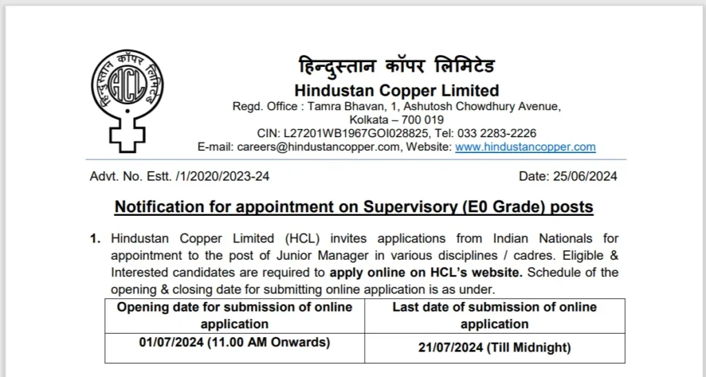 HCL Recruitment 2024 Pdf