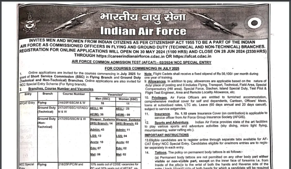 Indian Air Force AFCAT 2 2024 Notification