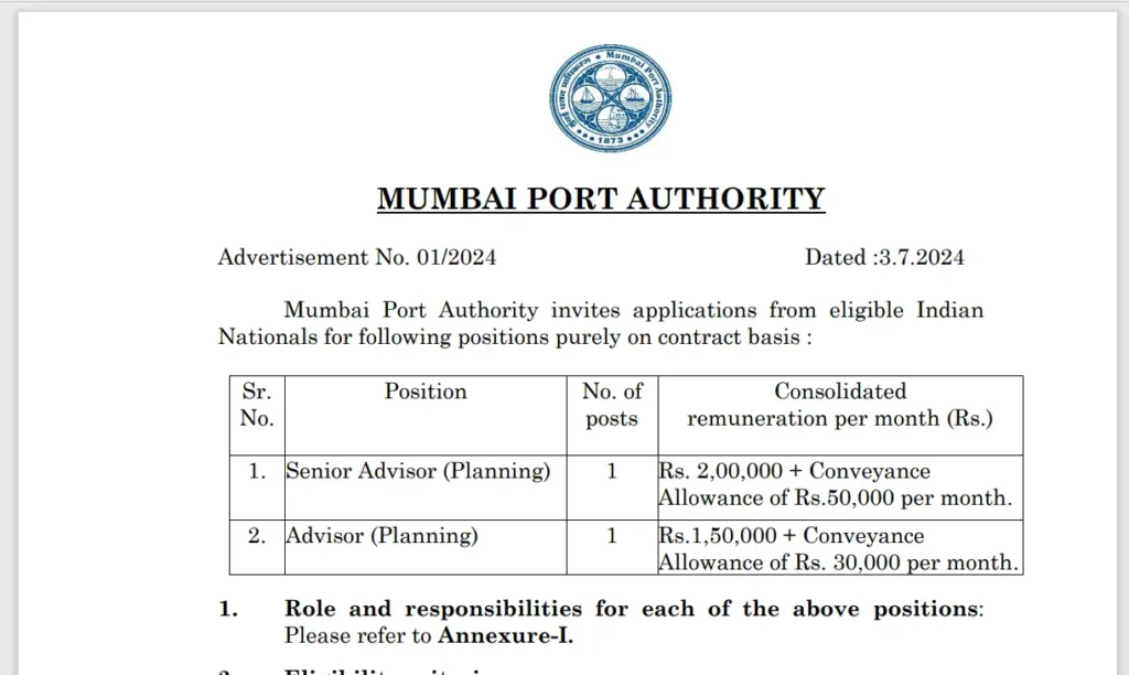 Mumbai Port Authority Recruitment 2024